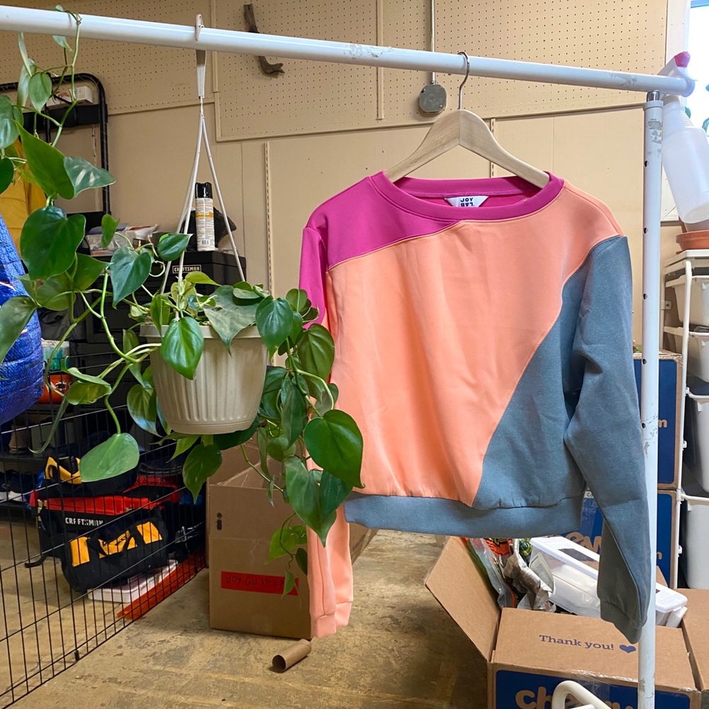 Target Joy Lab Colorblock Pink Orange Crop Sweater